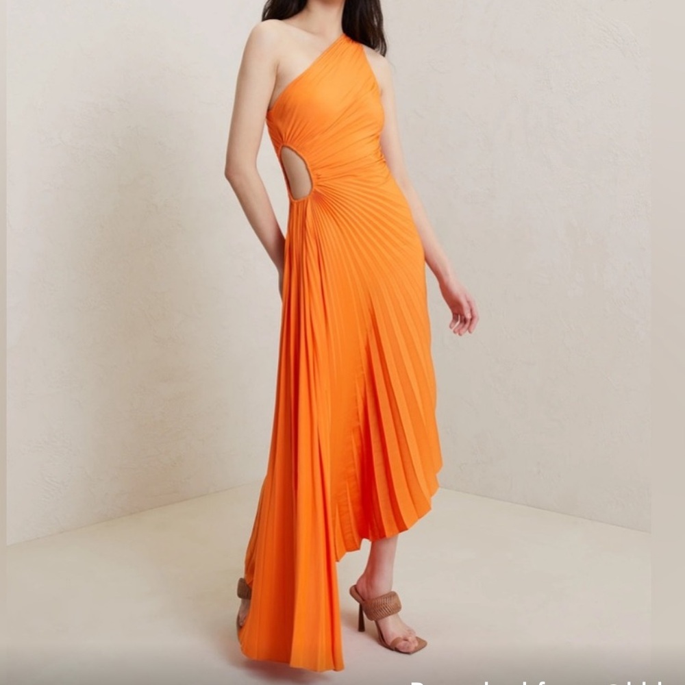 A.L.C. Delfina Plisse Satin Pleated Cutout Dress Citrus Orange NEW. Never worn